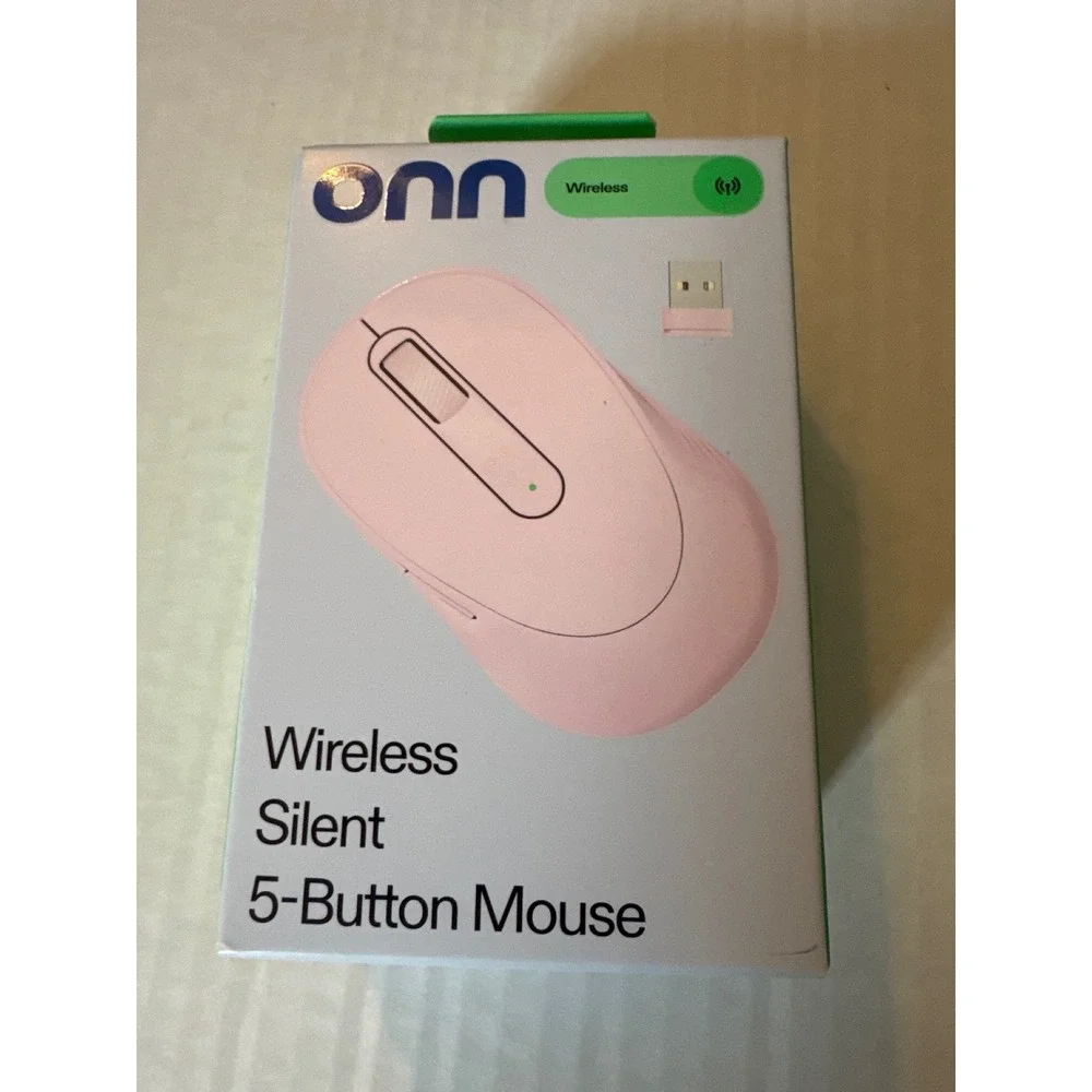 Onn Wireless Silent 5-Button Mouse Pink 1600 DPI USB Nano Receiver New